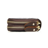 Men Wallet Retro Purse Leather Double Zipper Business Clutch Bag