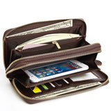 Men Wallet Retro Purse Leather Double Zipper Business Clutch Bag