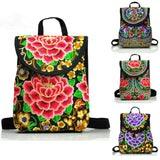 Chinese Style Peony Flower Embroidered Canvas Travel Backpack