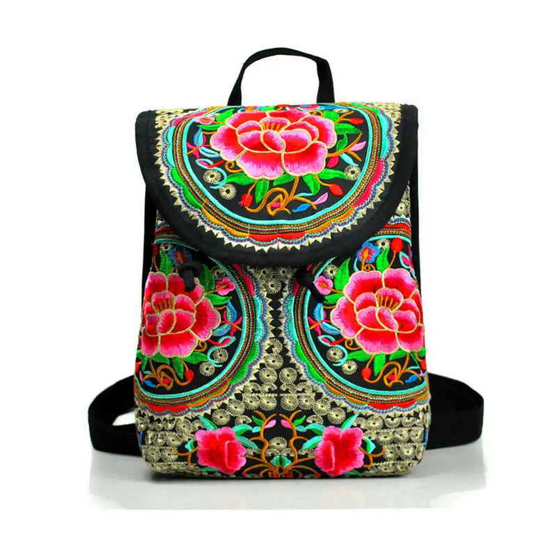 Chinese Style Peony Flower Embroidered Canvas Travel Backpack