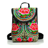 Chinese Style Peony Flower Embroidered Canvas Travel Backpack