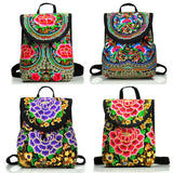 Chinese Style Peony Flower Embroidered Canvas Travel Backpack
