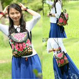 Chinese Style Peony Flower Embroidered Canvas Travel Backpack