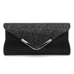 Women Satin Glitter Sequines Long Clutch Evening Wedding Prom Handbag