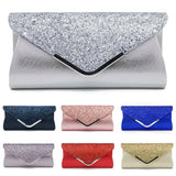 Women Satin Glitter Sequines Long Clutch Evening Wedding Prom Handbag