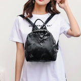 Women PU Leather Satchel Backpack Camo Letter Printed Shoulder Bag