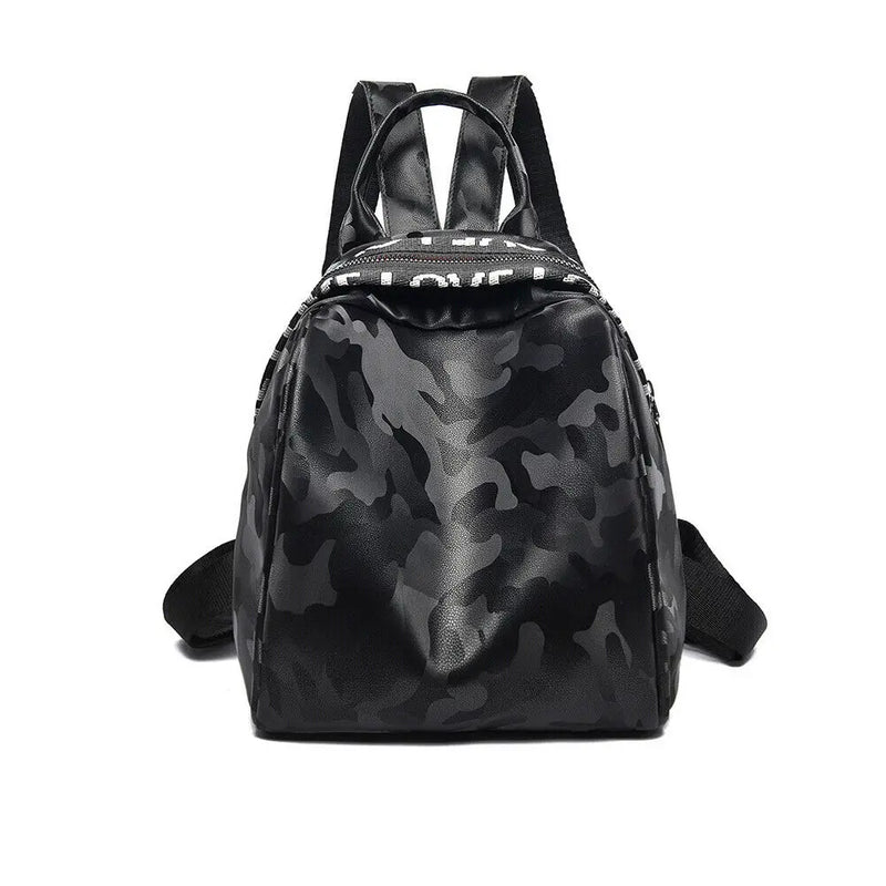 Women PU Leather Satchel Backpack Camo Letter Printed Shoulder Bag