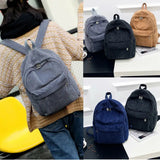 Corduroy Rucksack School Shoulder Bag Solid Backpack