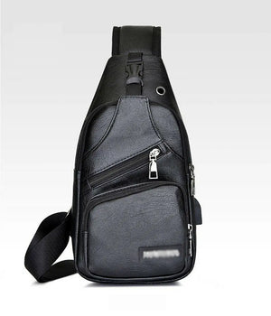 Men's PU Shoulder Bag Sling Chest Pack USB Charging Sports Crossbody Waist Packs