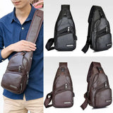 Men's PU Shoulder Bag Sling Chest Pack USB Charging Sports Crossbody Waist Packs