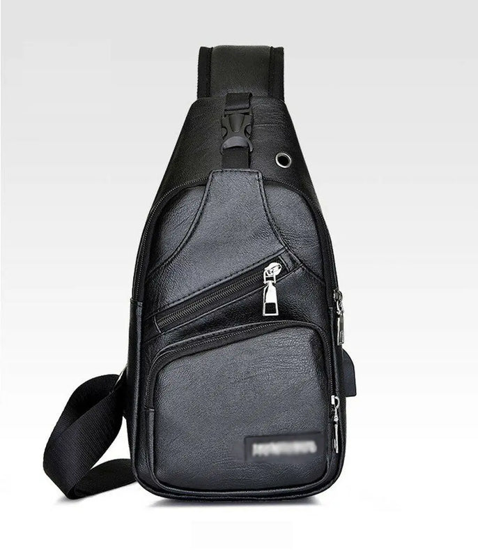 Men's PU Shoulder Bag Sling Chest Pack USB Charging Sports Crossbody Waist Packs
