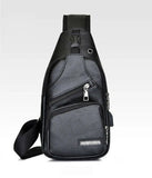 Men's PU Shoulder Bag Sling Chest Pack USB Charging Sports Crossbody Waist Packs