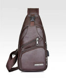 Men's PU Shoulder Bag Sling Chest Pack USB Charging Sports Crossbody Waist Packs