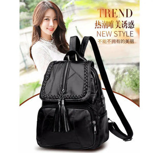 Women Faux Leather Tassle Backpacks Rucksack Shoulder Bag