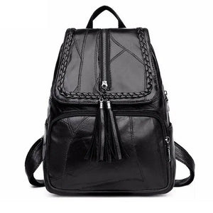 Women Lady Soft Leather Tassel Backpack School Bag