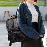 Women Lady Soft Leather Tassel Backpack School Bag