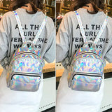 Women Laser Holographic Backpack Student School Bag Hologram Rucksack