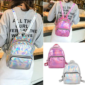 Women Laser Holographic Backpack Student School Bag Travel Rucksack