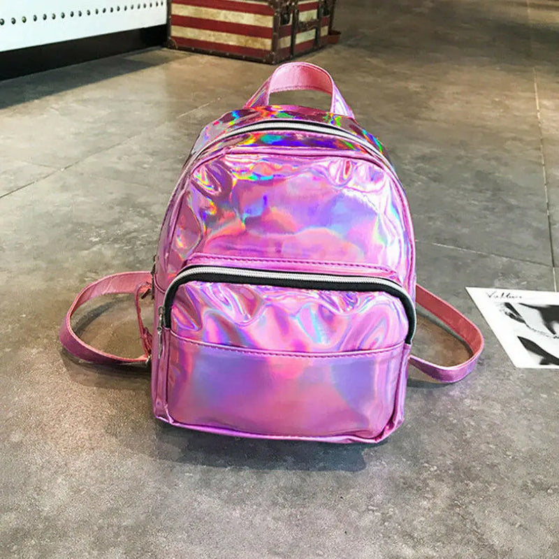 Women Laser Holographic Backpack Student School Bag Travel Rucksack