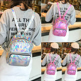 Women Laser Holographic Backpack Student School Bag Hologram Rucksack