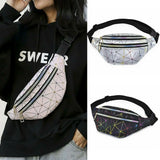 Women Girl Fanny Pack Leather Waist Bag Travel Bag Waist Bag Pink Silver