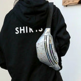 Women Girl Fanny Pack Leather Waist Bag Travel Bag Waist Bag Pink Silver