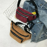 Solid Women Corduroy Waist Fanny Packs Belt Bag Travel Hip Bum Bag