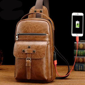 Summer Retro Chest Bag USB Men's Bag Casual Backpack Shoulder Zipper Messenger B