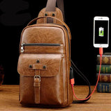 Summer Retro Chest Bag USB Men's Bag Casual Backpack Shoulder Zipper Messenger B