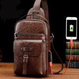 Summer Retro Chest Bag USB Men's Bag Casual Backpack Shoulder Zipper Messenger B