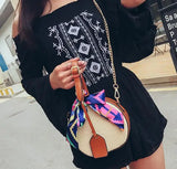 Summer Round Straw Beach Bag Portable Beach Bag