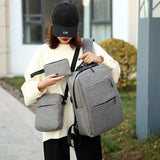 USB Charging Canvas Backpack 3 Pcs/set Schoolbag For Teenagers