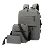 USB Charging Canvas Backpack 3 Pcs/set Schoolbag For Teenagers