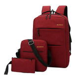 USB Charging Canvas Backpack 3 Pcs/set Schoolbag For Teenagers