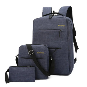 USB Charging Canvas Backpack 3 Pcs/set Schoolbag For Teenagers