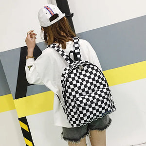 Plaid Nylon Female Travel Daypack Laptop Backpack
