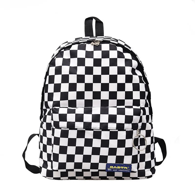 Plaid Nylon Female Travel Daypack Laptop Backpack