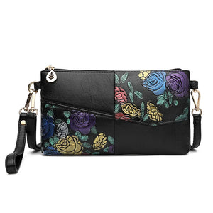 Women Shoulder Bag Floral Crossbody Leather Zipper Handbag Mini Vintage