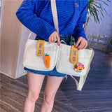 Women Sun Flower Carrot Shoulder Bag Canvas Handbag Casual Tote