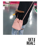 Leather String Handbags Bucket Shoulder Bags Ladies Cross Body Bags