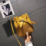 Leather String Handbags Bucket Shoulder Bags Ladies Cross Body Bags