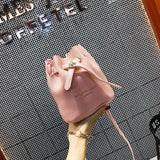 Leather String Handbags Bucket Shoulder Bags Ladies Cross Body Bags