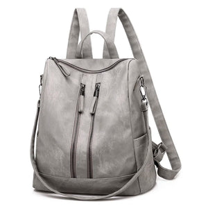 Women PU Leather Backpack High Rucksacks For Girl Solid Travel Bagpack