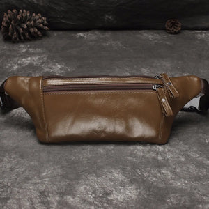 Men Crossbody Bags Cowhide Waist Pack Retro Casual Small Phone Bag