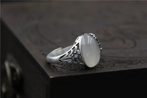 Thai Silver Carved Stone Ring, Natural Stone Pulp