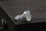 Thai Silver Carved Stone Ring, Natural Stone Pulp
