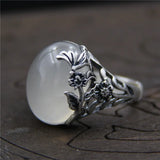 Thai Silver Carved Stone Ring, Natural Stone Pulp