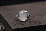 Thai Silver Carved Stone Ring, Natural Stone Pulp