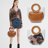 2pcs Set Transparent PVC Jelly Bucket Bag Mother Luggage Women's Handbags
