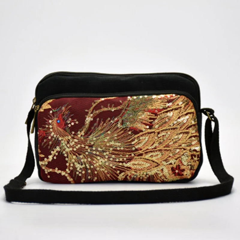 National Wind Embroidered Handbags Peacock Embroidery Canvas Three Bags